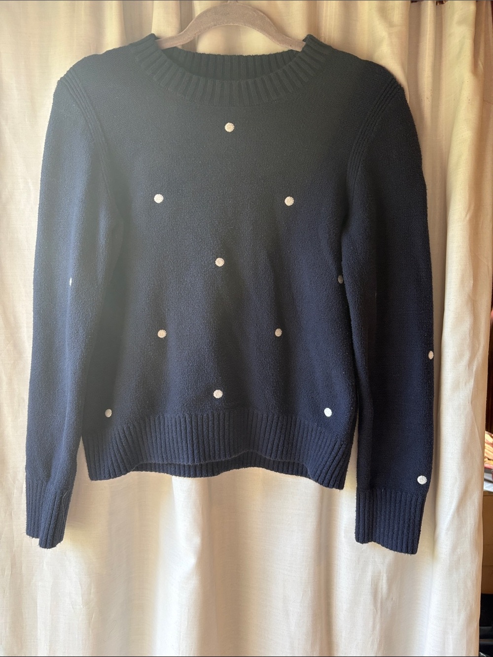 Banana Republic Navy Crewneck Sweater with White Polka Dots